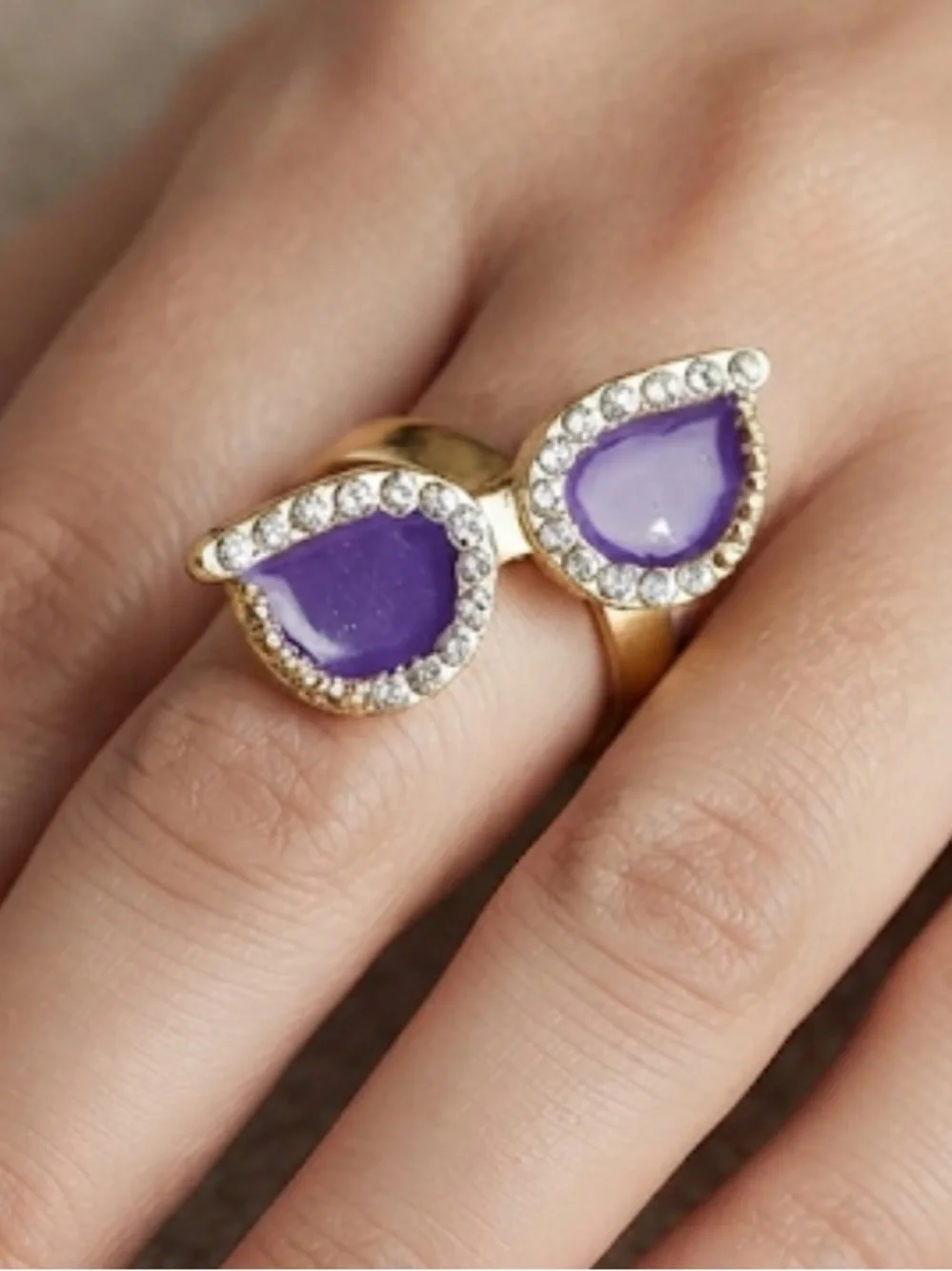 Gold Ring with Purple Gem and Crystal Accents